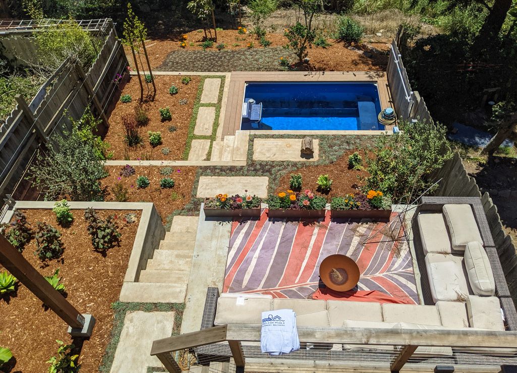 picture of tiered garden with an Endless Pools installation