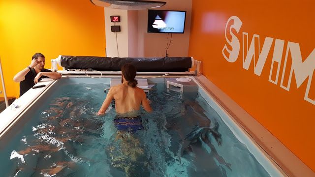 Ultrarunner Mike Wardian training in the Endless Pool at SwimBox in Fairfax, Virginia