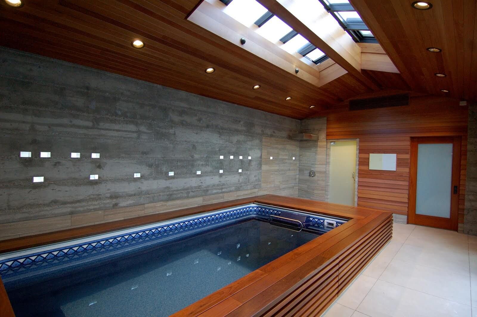 an indoor, partially in-ground Endless Pools swimming machine